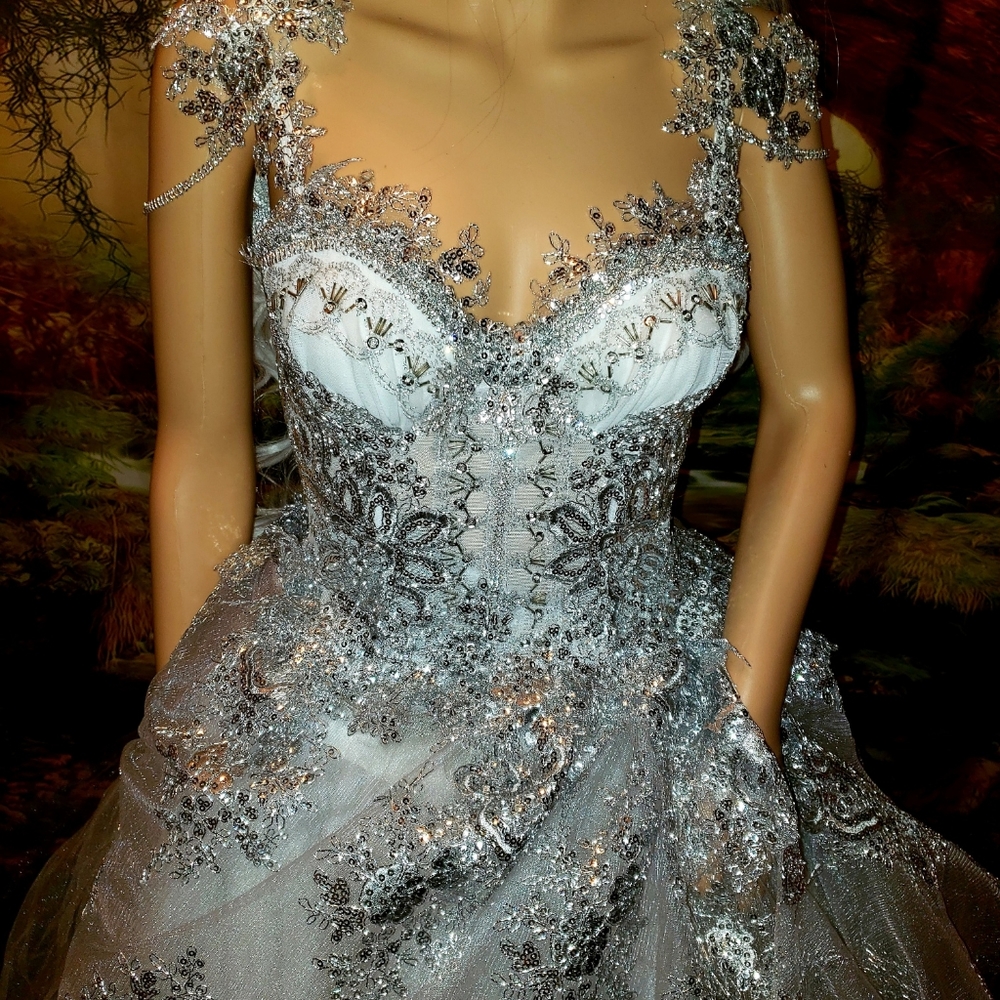 PRINCESS Custom Order Silver & White Wedding Gown - Picture 8 of 8